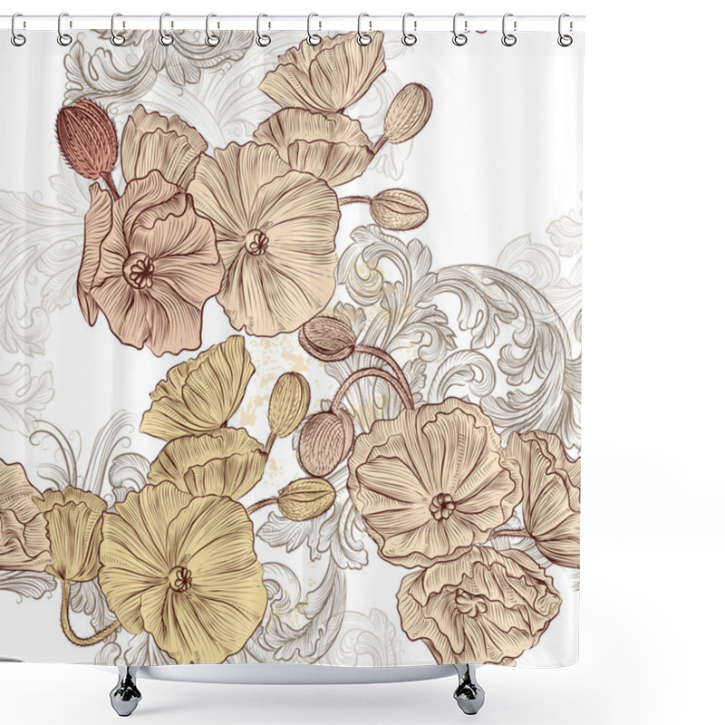 Personality  Seamless Wallpaper Pattern With Poppy Flowers Shower Curtains