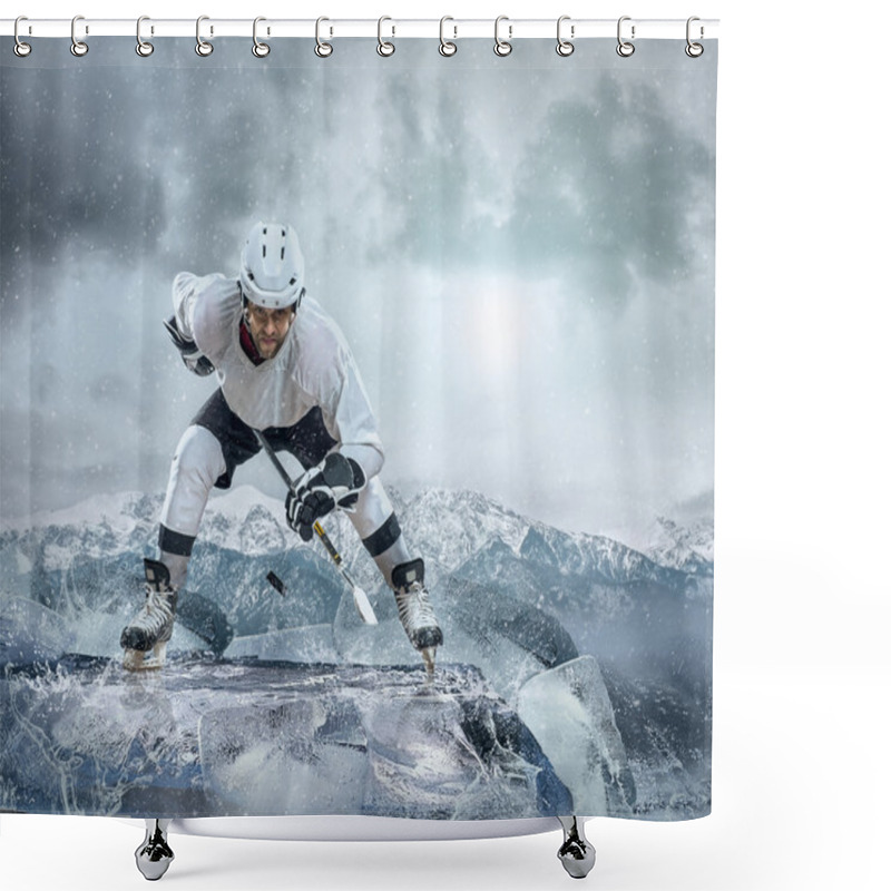 Personality  Ice Hockey Player In Action Outdoor Shower Curtains