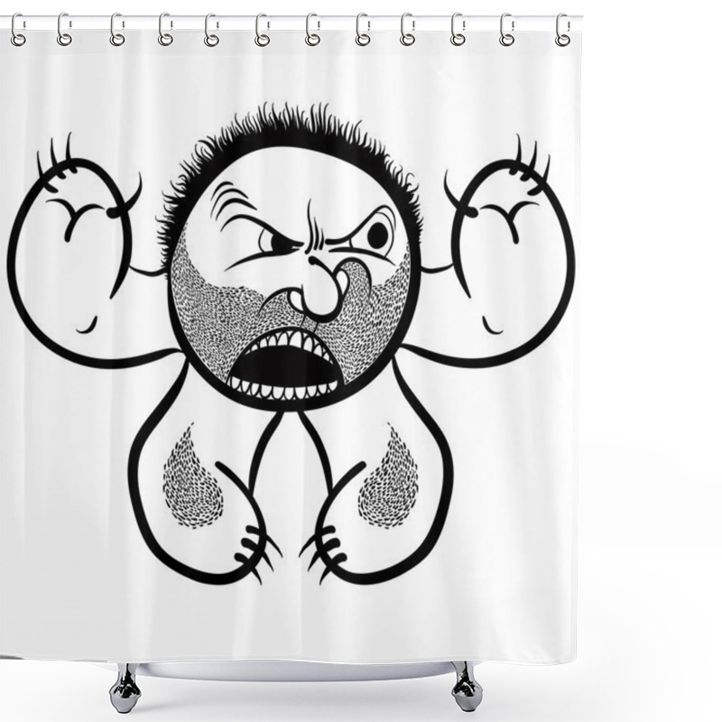 Personality  Angry Cartoon Monster With Stubble, Black And White Lines Vector Shower Curtains