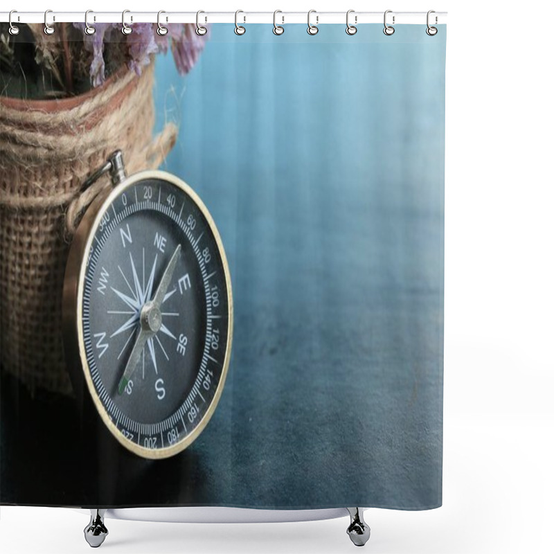 Personality  Compass On Black Background Shower Curtains