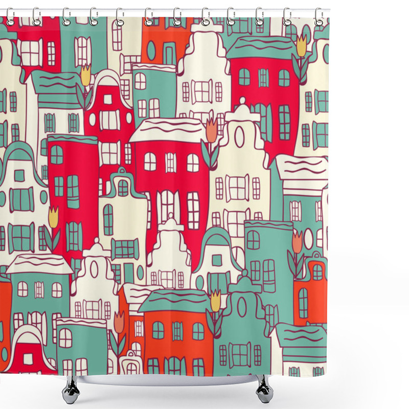 Personality  Vector Amsterdam City Pattern With Tulips. Shower Curtains