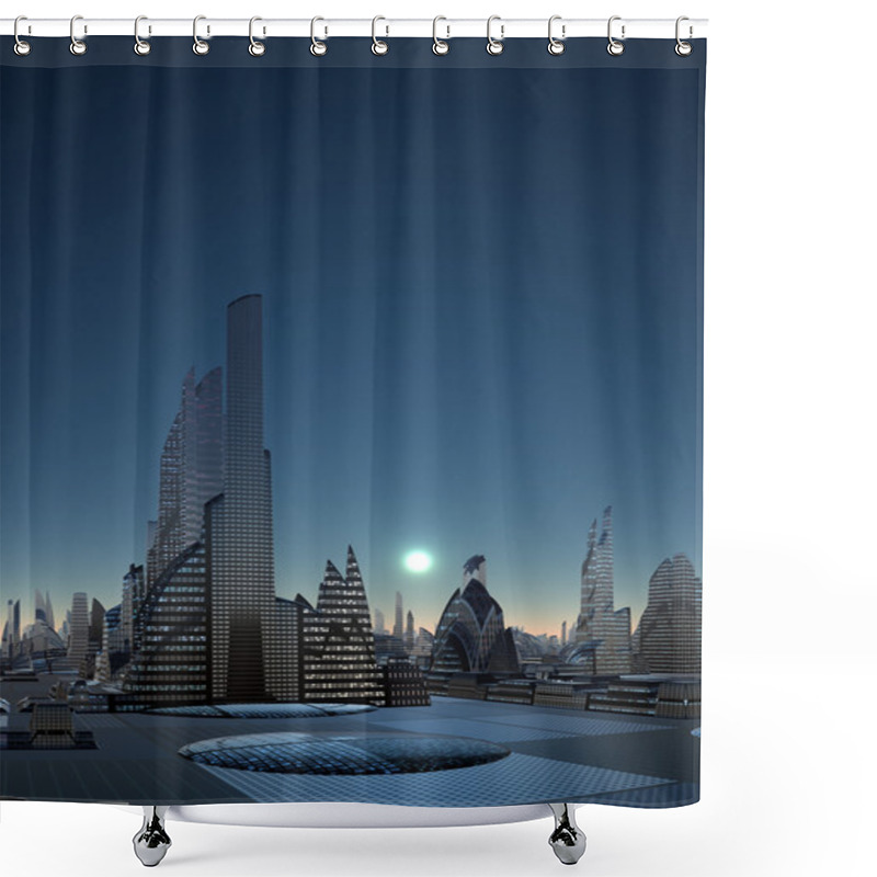 Personality  Futuristic Alien City - Computer Artwork Shower Curtains