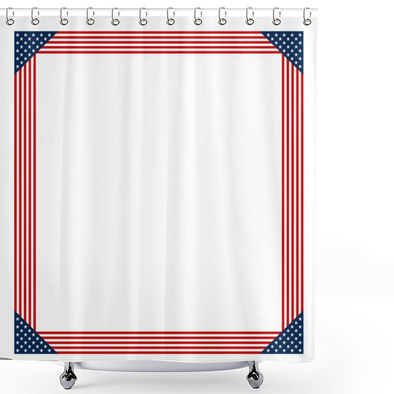 Personality  American Flag Style Square Shaped Border With Alternating Red And White Stripes With Blue Star-studded Corners. Blank Central Area Providing Space For Text Or Other Content. Isolated Illustration. Shower Curtains