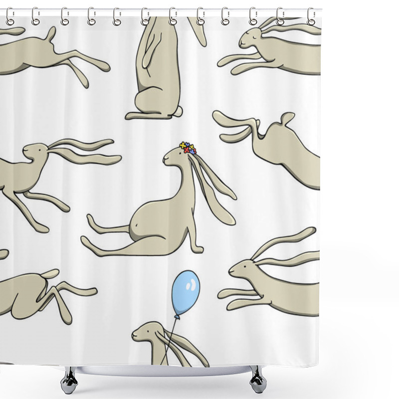 Personality  Hand Drawn Hares Pattern Shower Curtains