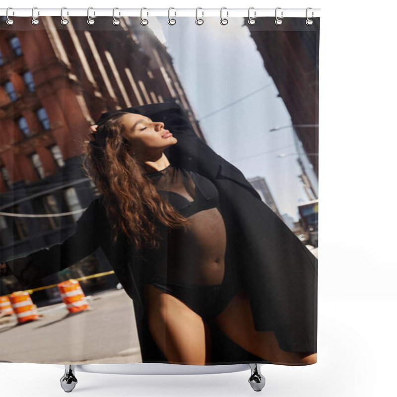 Personality  A Young Woman Dances In The Streets Of New York City, Her Energy Radiating Under The Sun. Shower Curtains