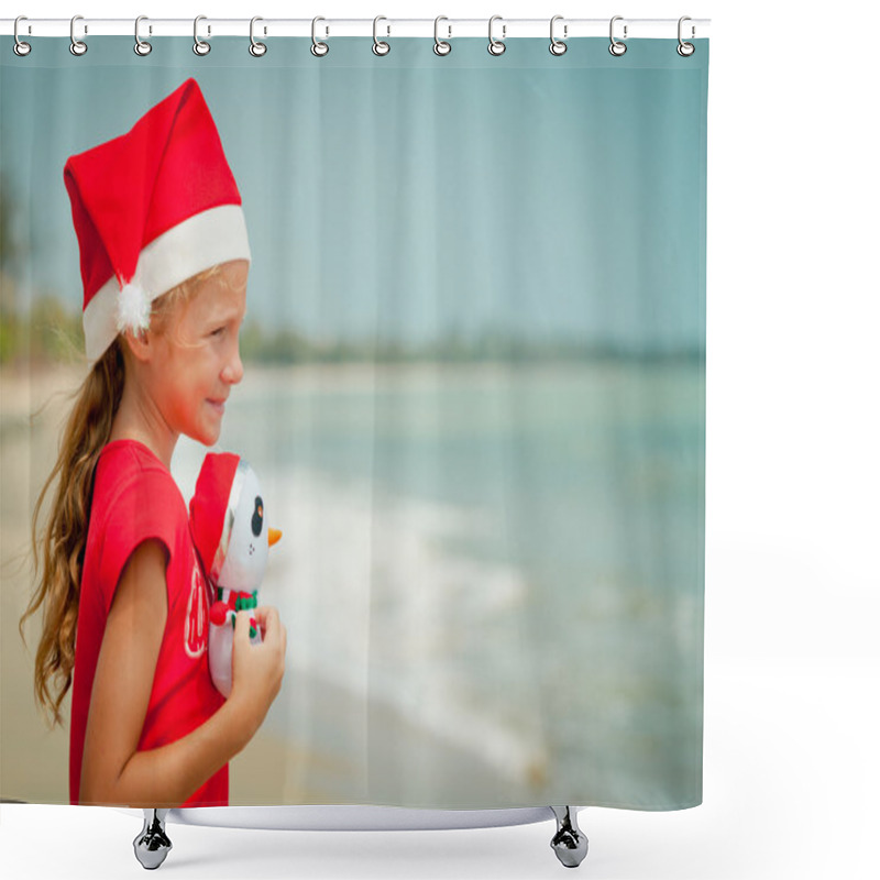 Personality  Adorable Happy Smiling Girl On Beach Vacation Shower Curtains