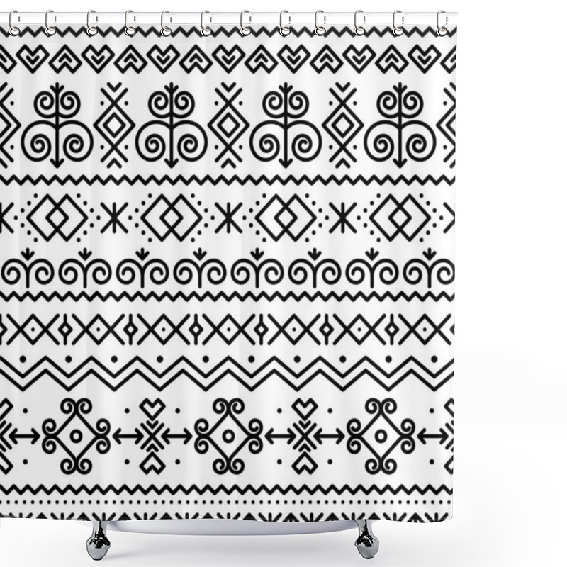 Personality  Slovak Folk Art Vector Seamless Black Pattern With Abstract Geometric Shapes Inspired By Traditional House Paintings From Village Cicmany In Zilina Region, Slovakia Shower Curtains