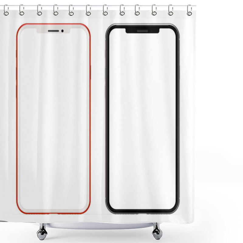 Personality  Set Of Smartphones With Blank Screen, Isolated On White. High Details. Shower Curtains