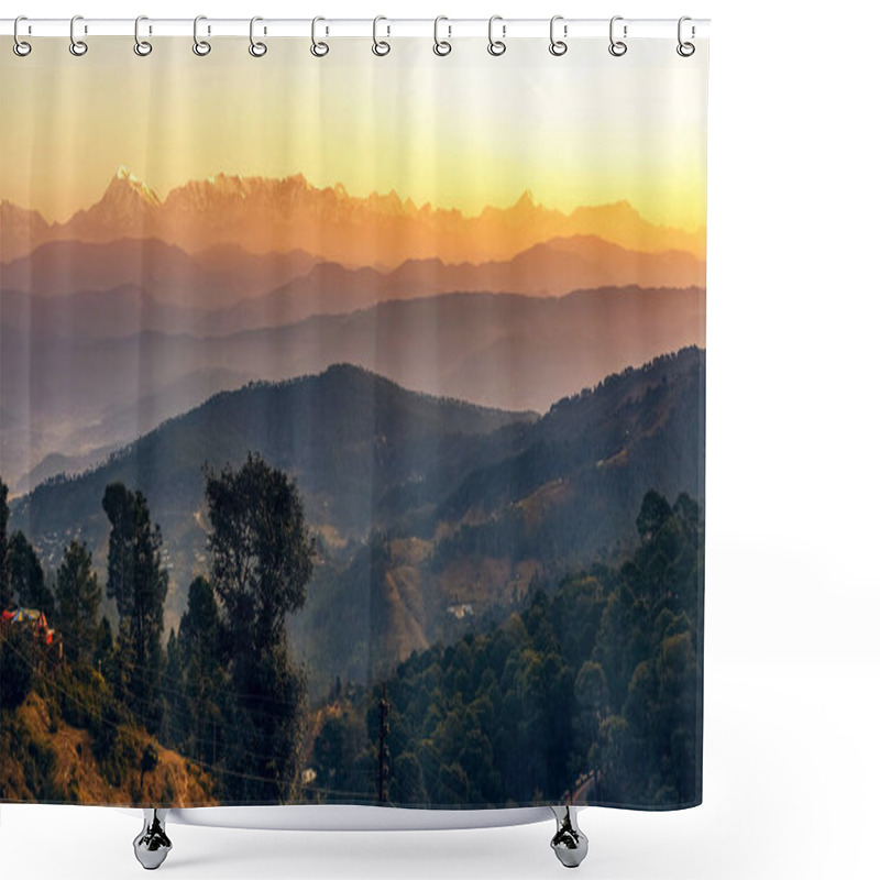 Personality  Himalaya Mountain Range At Sunrise With Moody Sky As Seen From Kausani Uttarakhand India. Shower Curtains