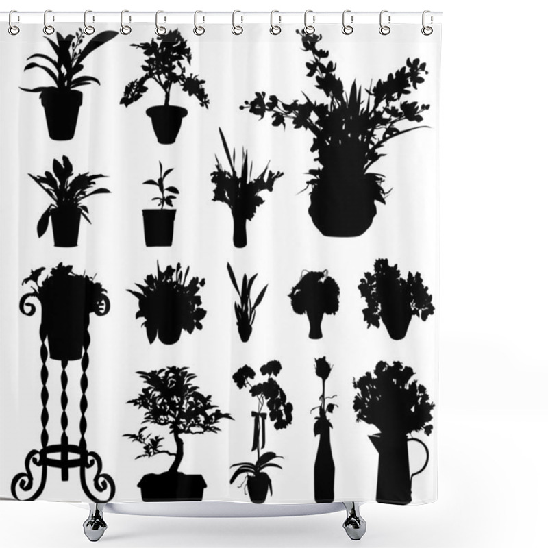 Personality  Decorative Flower In Pot Shower Curtains