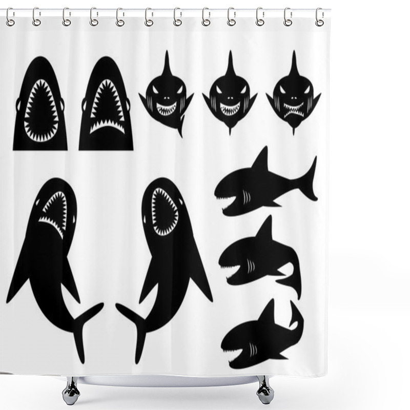 Personality  Collection Of Sharks Silhouette In Cartoon Style Shower Curtains