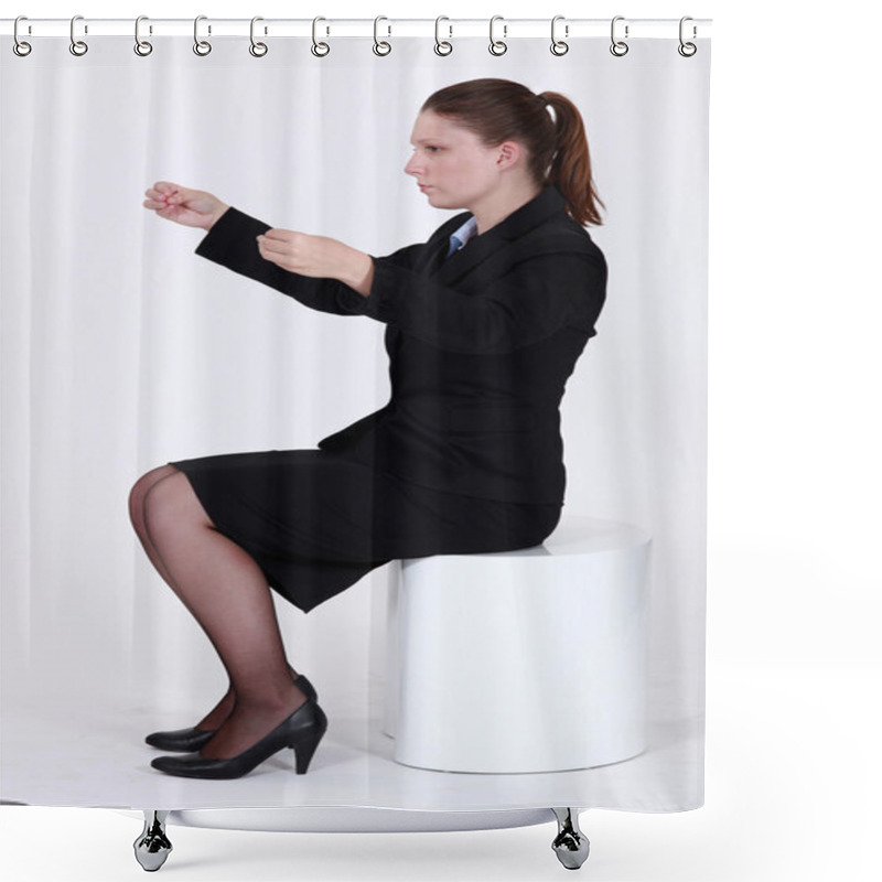 Personality  Businesswoman Practicing Breathing Techniques Shower Curtains