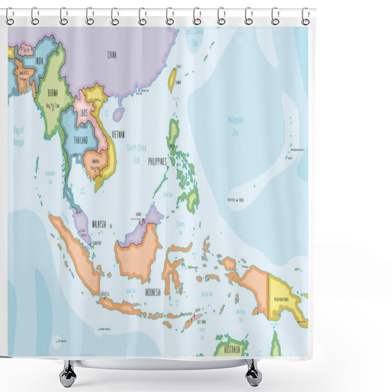 Personality  Southeast Asia Map - Hand-drawn Cartoon Style Shower Curtains