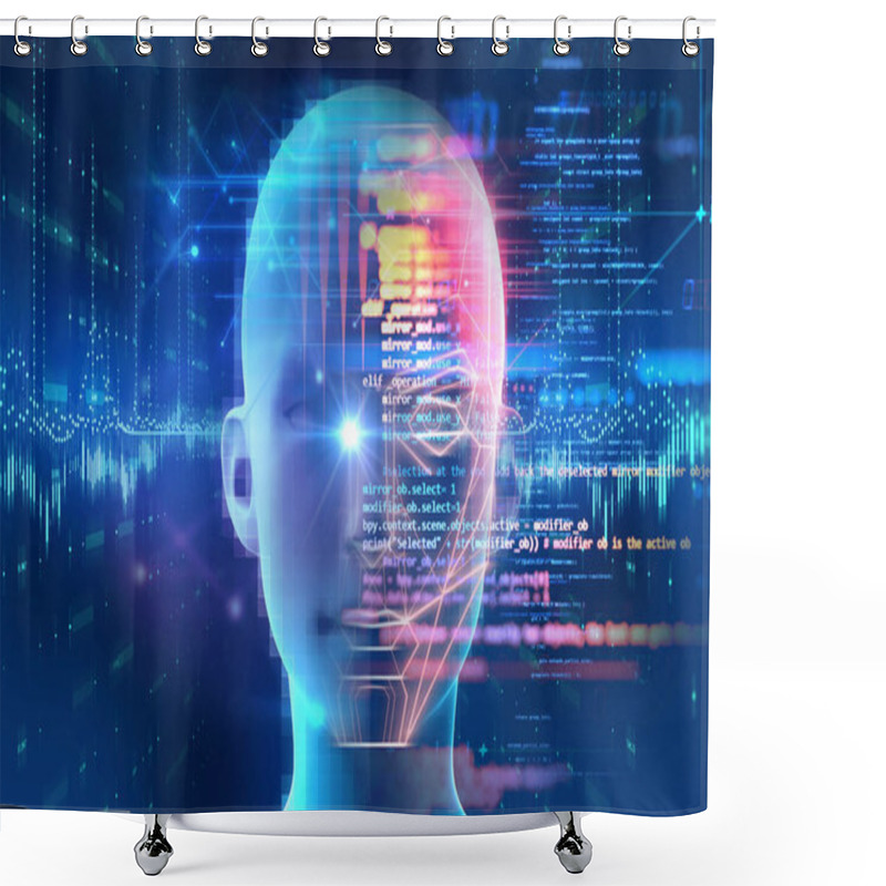 Personality  Face Detection And Recognition Of Digital Human 3d Illustration. Shower Curtains