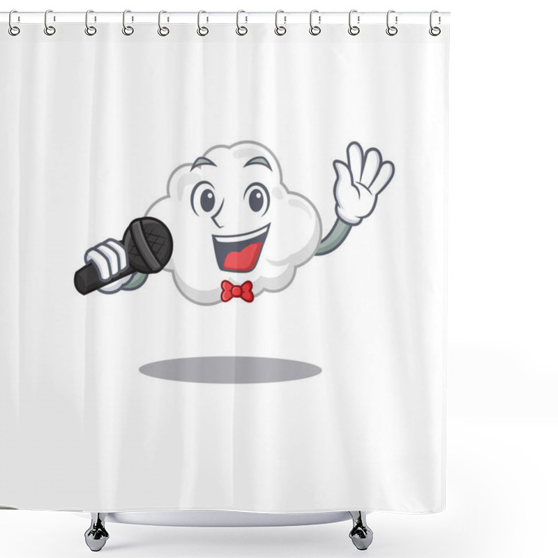 Personality  Talented Singer Of White Cloud Cartoon Character Holding A Microphone. Vector Illustration Shower Curtains