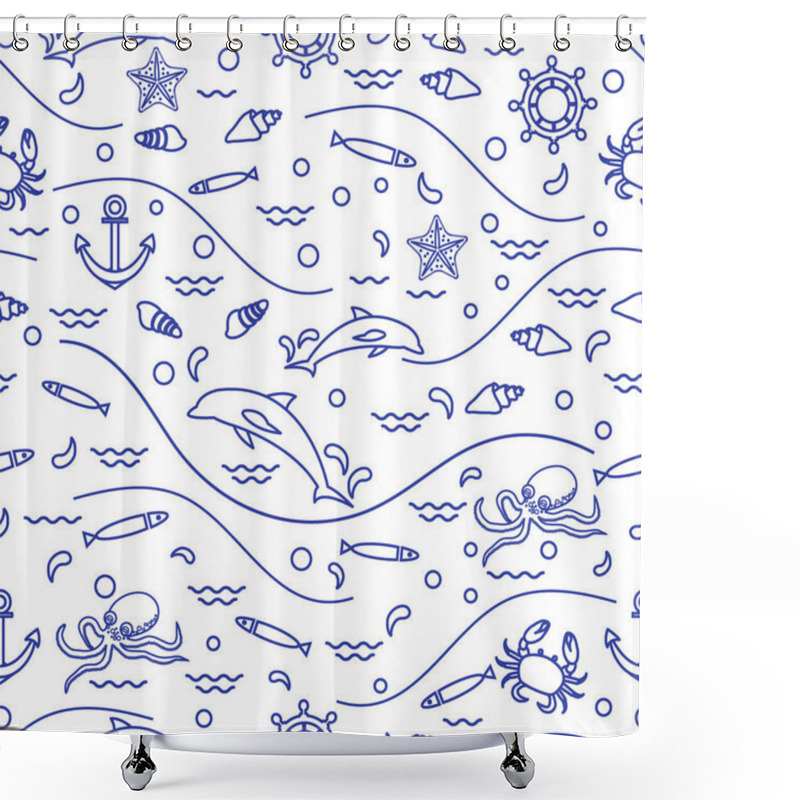 Personality  Cute Seamless Pattern With Dolphins, Octopus, Fish, Anchor, Helm Shower Curtains