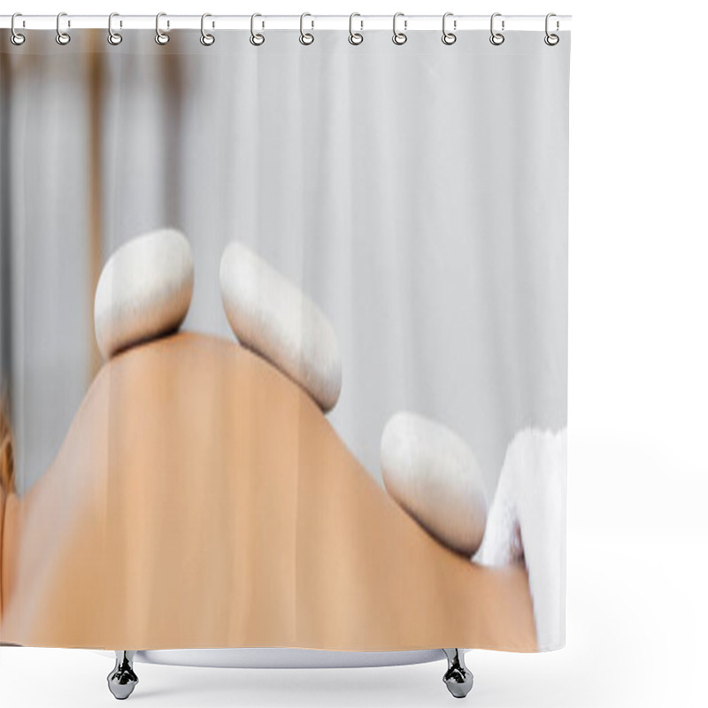 Personality  Cropped View Of Woman Receiving Hot Stone Massage In Spa Center, Banner Shower Curtains