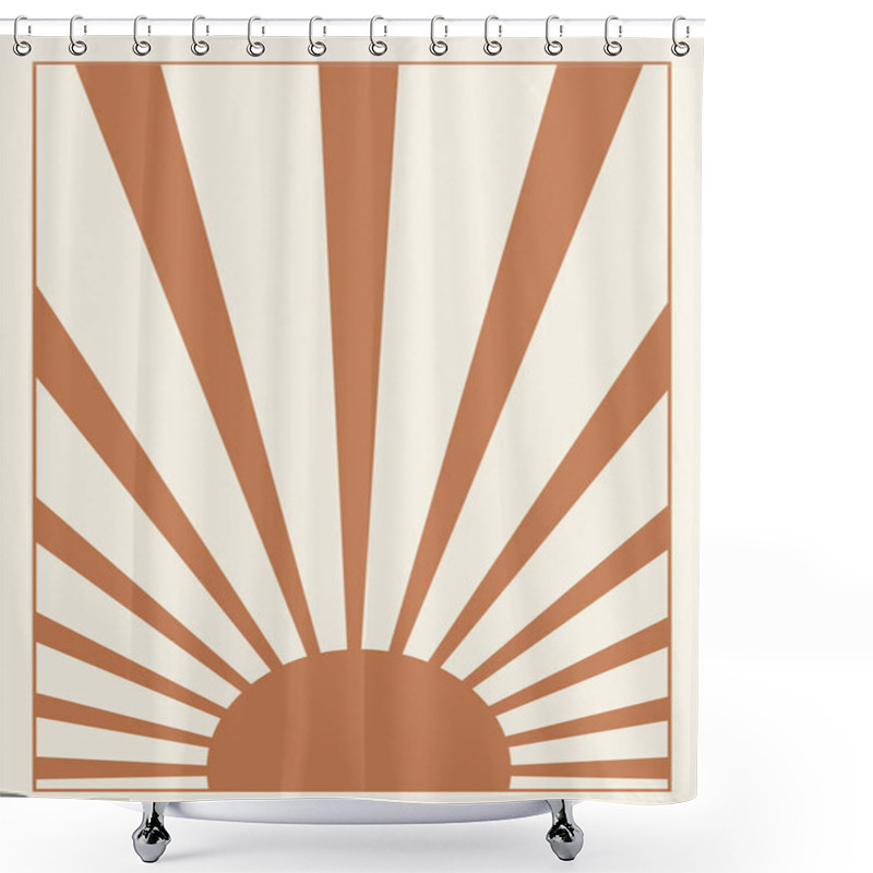 Personality  Brown Sun With Sunrays Aesthetic Illustration. Poster With Sunburst, Sunrise Or Sunset. Preppy Summer Theme Background. Modern Vector Flat Illustration. Shower Curtains