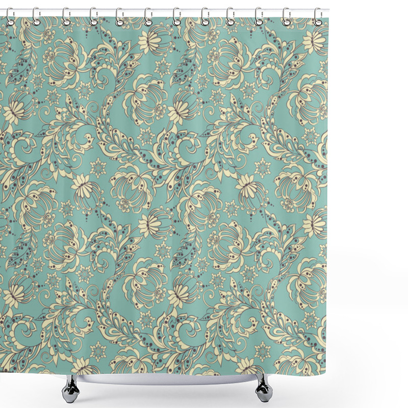 Personality  Seamless Pattern With Ethnic Flowers  Shower Curtains