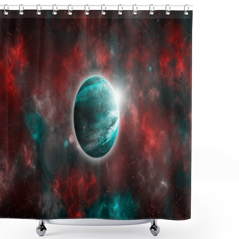 Personality  Unknown Planet From Outer Space. Space Nebula. Cosmic Cluster Of Stars. Outer Space Background. 3D Illustration. Shower Curtains