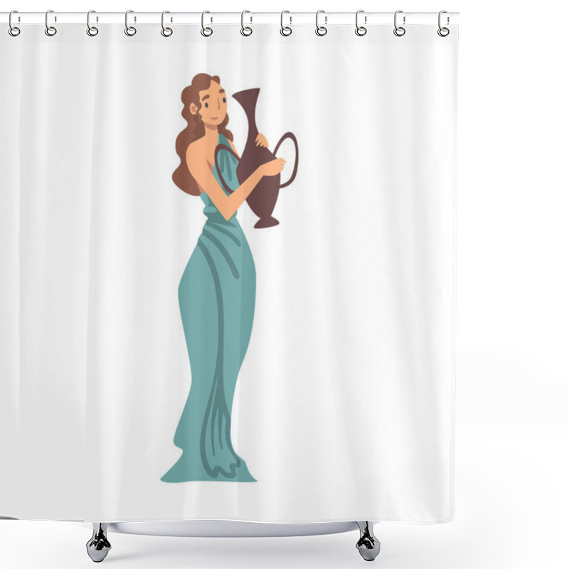 Personality  Greek Or Hellene Woman Character In Ethnic Chiton Clothing Holding Lekythos Vector Illustration Shower Curtains