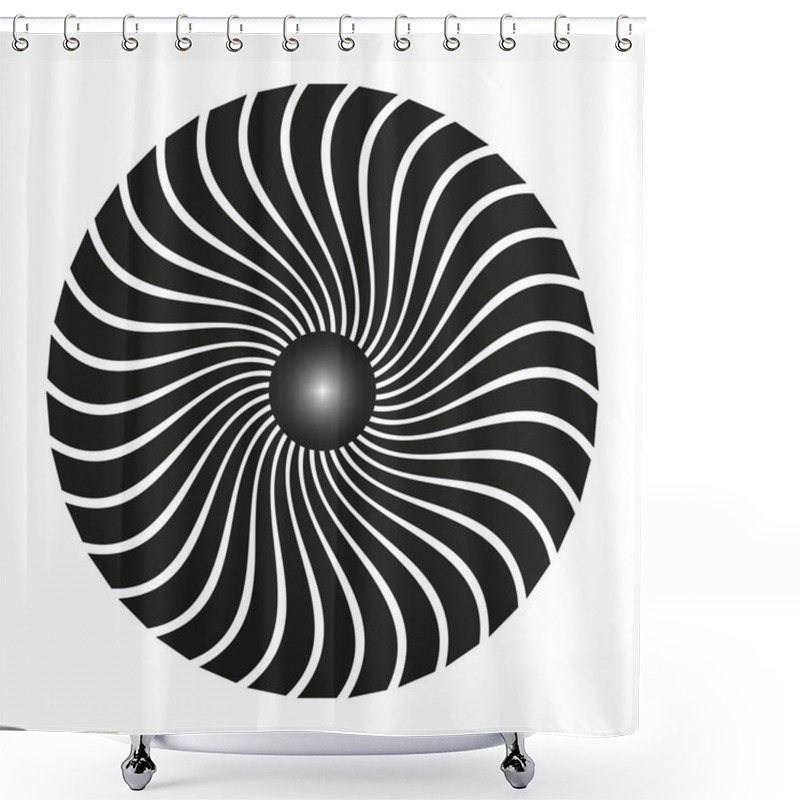 Personality  Abstract Spiral Shape. Monochrome Vector Design. Dynamic Swirl Pattern. Graphic Circular Element. EPS 10. Shower Curtains