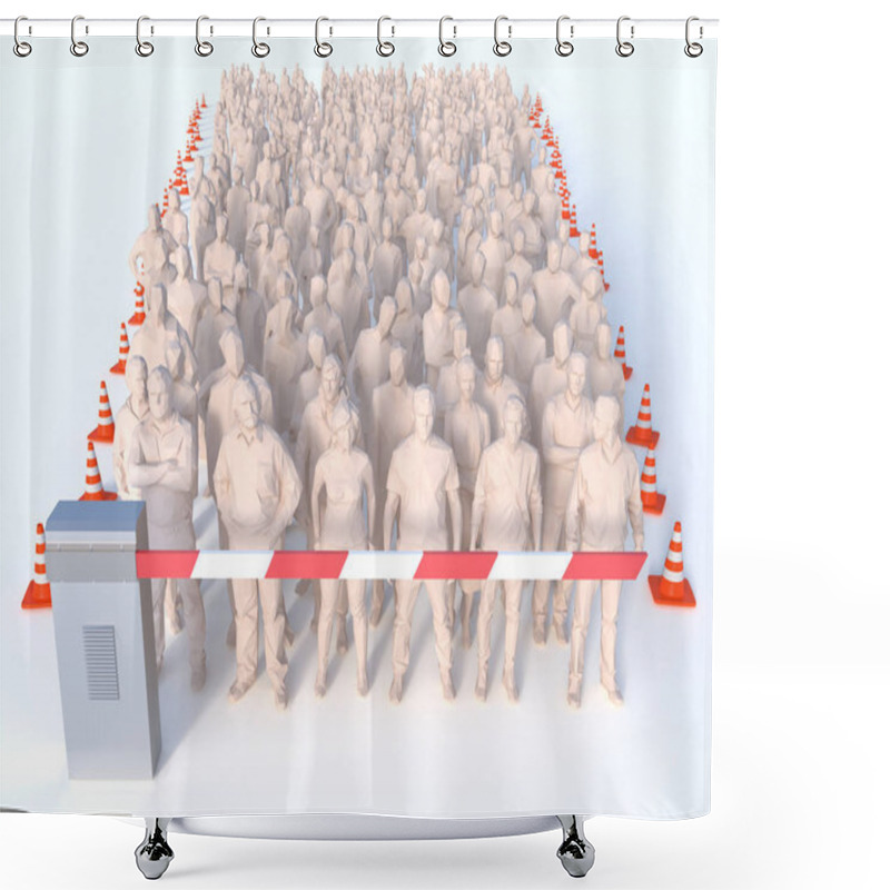 Personality  A Crowd Of Many People Are Blocked And Forced To Stop And Wait By Government Traffic Barricad Shower Curtains