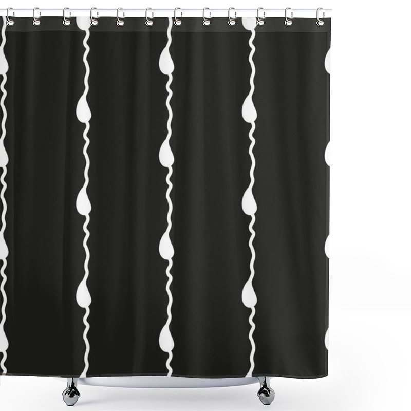 Personality  Abstract Seamless Black And White Pattern With Vertical Wavy Lines And Drops On A Black Background. Vector Eps 10. Shower Curtains