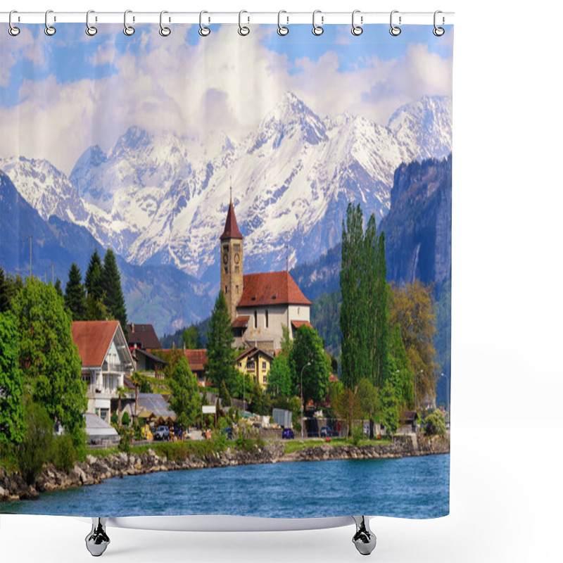 Personality  Brienz Town Near Interlaken And Snow Covered Alps Mountains, Swi Shower Curtains