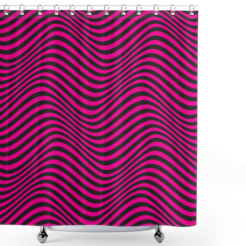 Personality  Abstract Geometric Composition Of Pink Horizontal Wavy Stripes On A Black Background. Optical Illusion. Seamless Vector Pattern. Shower Curtains