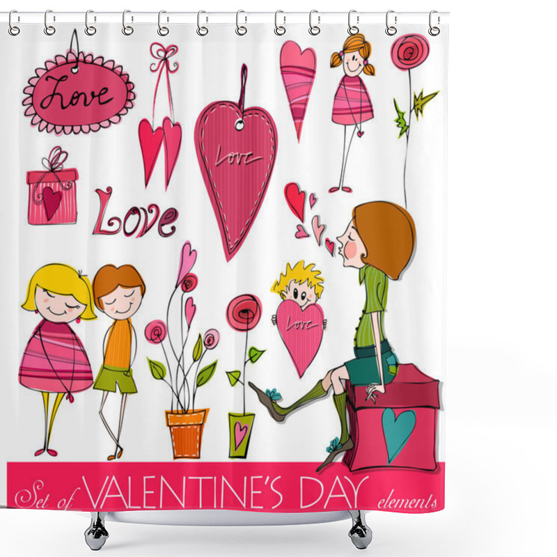 Personality  Set Of Valentine's Day Elements Shower Curtains