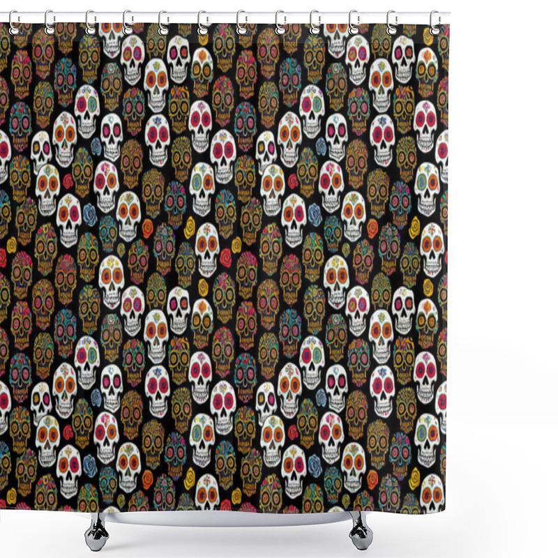 Personality  Sugar Skull. Day Of The Dead, Repeating Wallpaper. Muerte Theme Shower Curtains