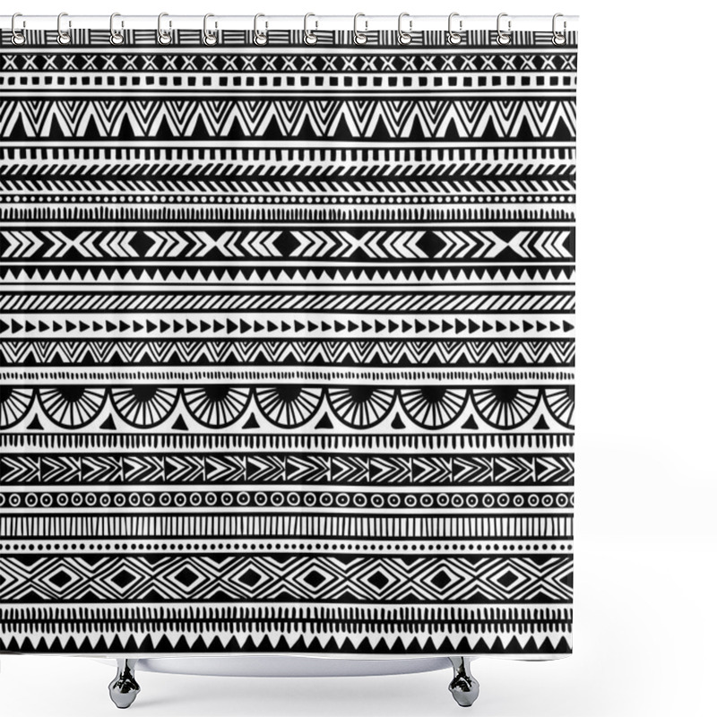 Personality  Seamless Ethnic Pattern. Handmade. Horizontal Stripes. Black And Shower Curtains