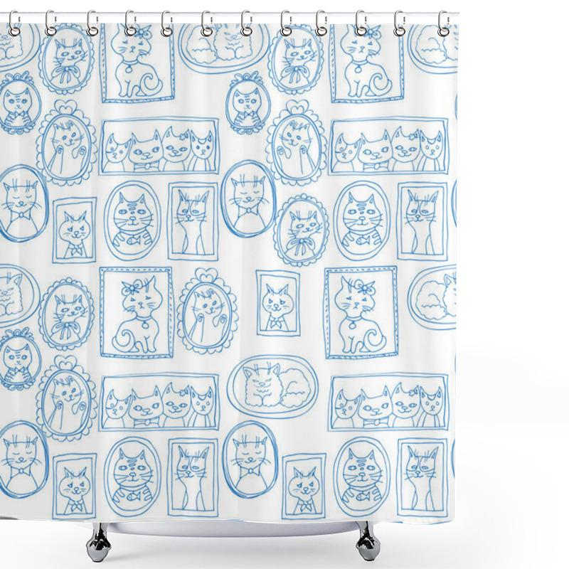 Personality  Cute Cats Portraits Seamless Pattern Shower Curtains