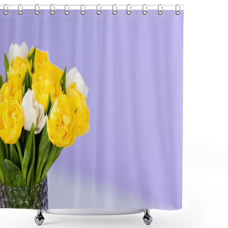 Personality  8 March Celebration Bouquet Of Tender Spring Tulip Flowers In Vase On Violet Shower Curtains