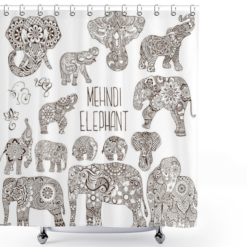 Personality  Elephants In The Style Of Mehendi. Shower Curtains