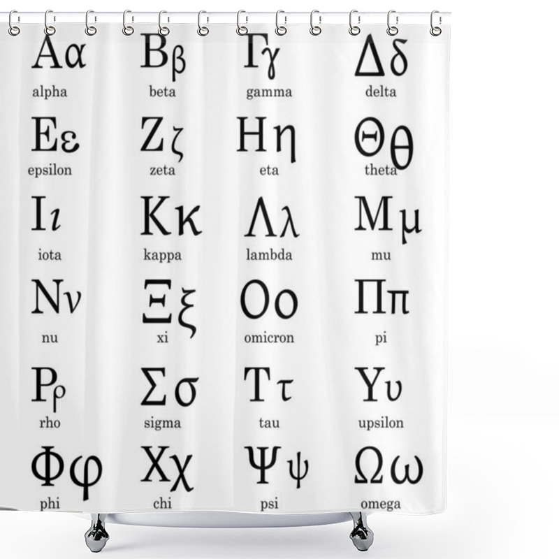 Personality  Font With Black Greek Alphabet. Typography Set. Vector Illustration. Stock Image. EPS 10. Shower Curtains