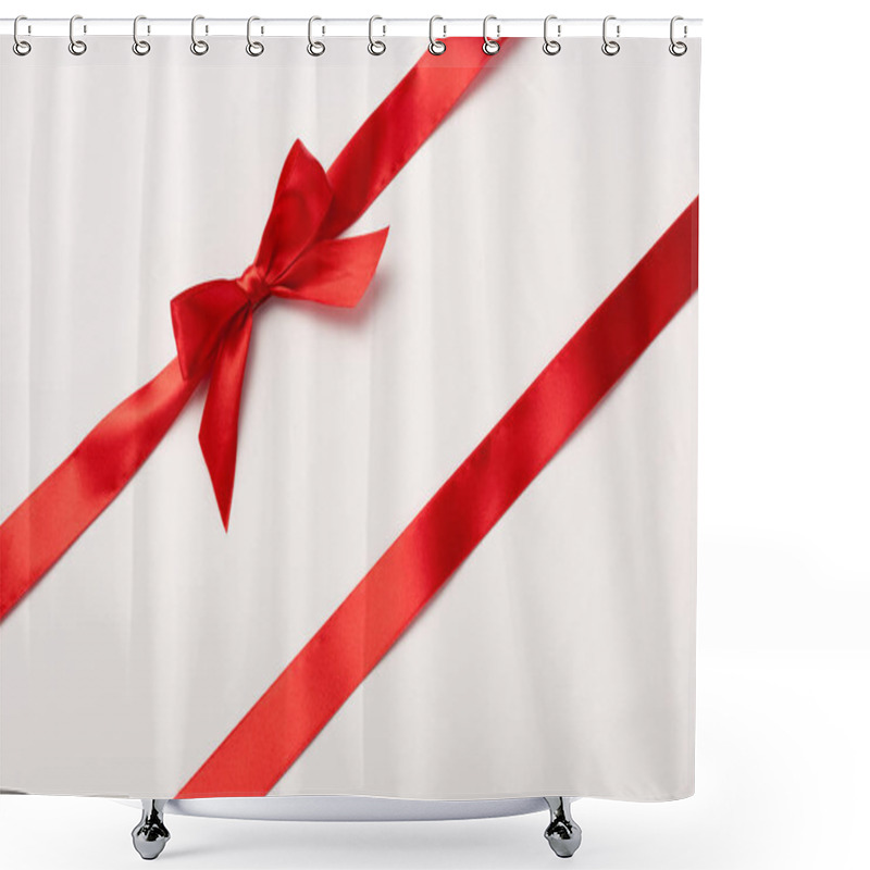 Personality  Top View Of Red Ribbon With Satin Bow  On White  Shower Curtains