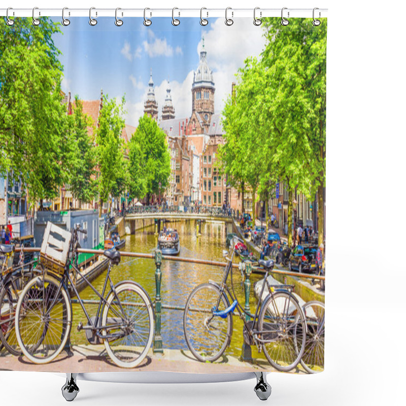 Personality  Tourists Walking By A Canal In Amsterdam Shower Curtains