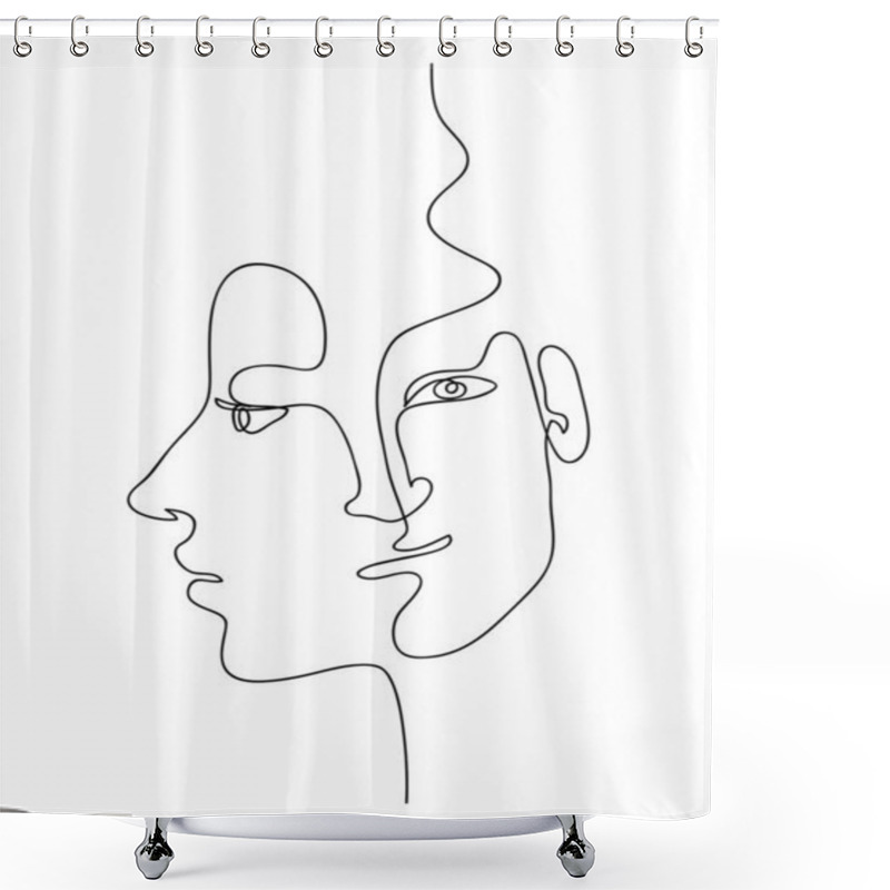 Personality  Continuous Hand Drawing Style Art. Black And White Vertical Abstract Composition With People Portrets. Contemporary One Line Art Design In Wire Frame Shower Curtains