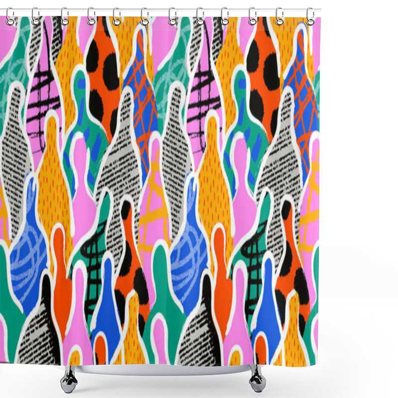 Personality  Colorful Diverse People Crowd Abstract Art Seamless Pattern. Multi-ethnic Community, Big Cultural Diversity Group Background Illustration In Modern Collage Painting Style. Shower Curtains