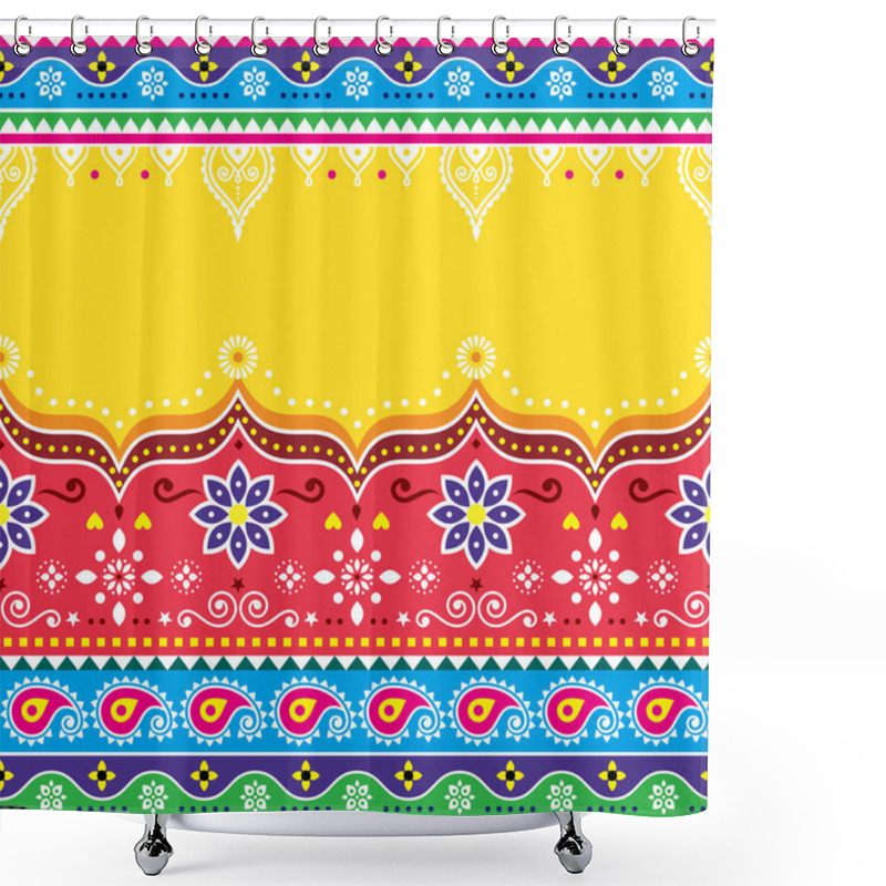 Personality  Indian And Pakistani Truck Art Vector Design With Empty Space For Text, Jingle Trucks Seamless Textile Or Greeting Card Pattern Shower Curtains