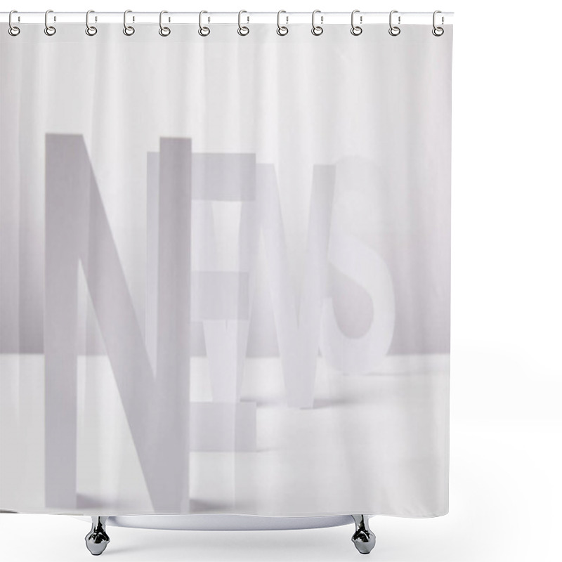 Personality  Selective Focus Of Word News Made Of Paper Letters, On White Background Shower Curtains