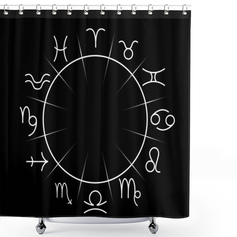 Personality  Illustration Of Zodiac Wheel With Astrological Signs On Black Background Shower Curtains