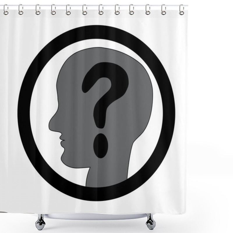 Personality  Human Head Profile Silhouette And Question Mark Isolated On White Background. Doubt Concept, Decision Making, Difficult Choice. Facial Recognition, Identification, Personal Verification.Stock Vector Shower Curtains