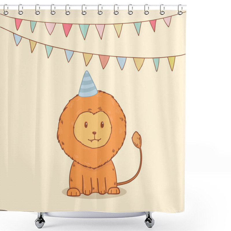 Personality  Cute Birthday Greeting Card With Party Flags And Lion Shower Curtains