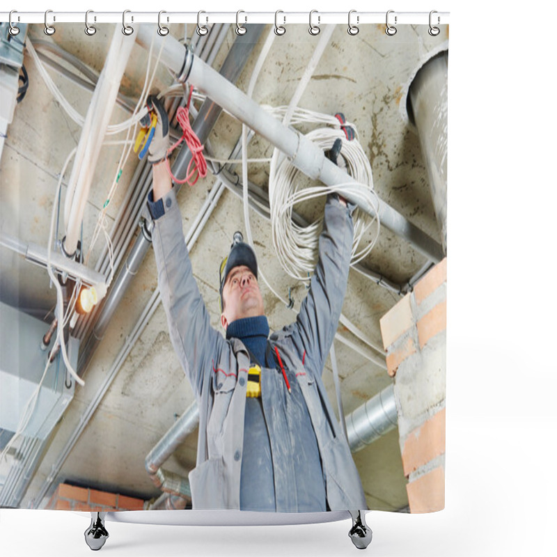 Personality  Electrician Working With Cabling Shower Curtains