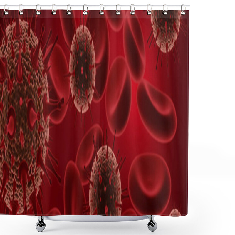 Personality  Coronavirus Disease COVID-19 Infection Medical Illustration. Pathogen Respiratory Influenza Covid Virus Cells. New Official Name For Coronavirus Disease Named COVID-19. 3D Rendering. Shower Curtains