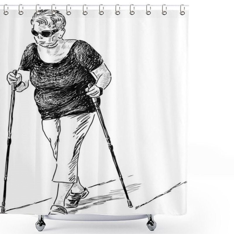 Personality   Elderly Woman At The Nordic Walk Shower Curtains