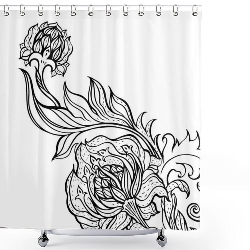 Personality  Abstract Flower. Vector Hand Drawn Illustration, Isolated Shower Curtains